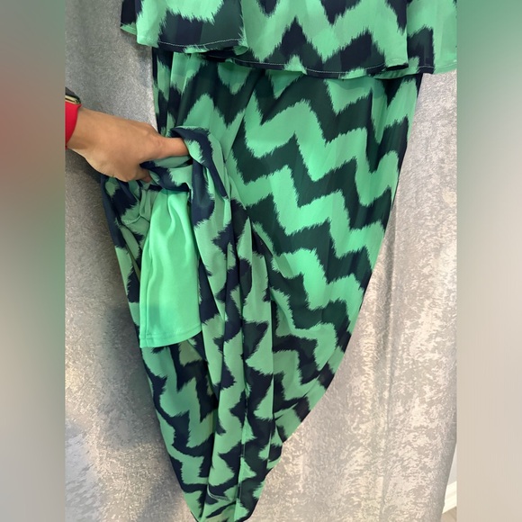 Almost Famous Adjustable Spaghetti Strap Mint & Navy Chevron Maxi Dress. Size L. - Picture 5 of 5